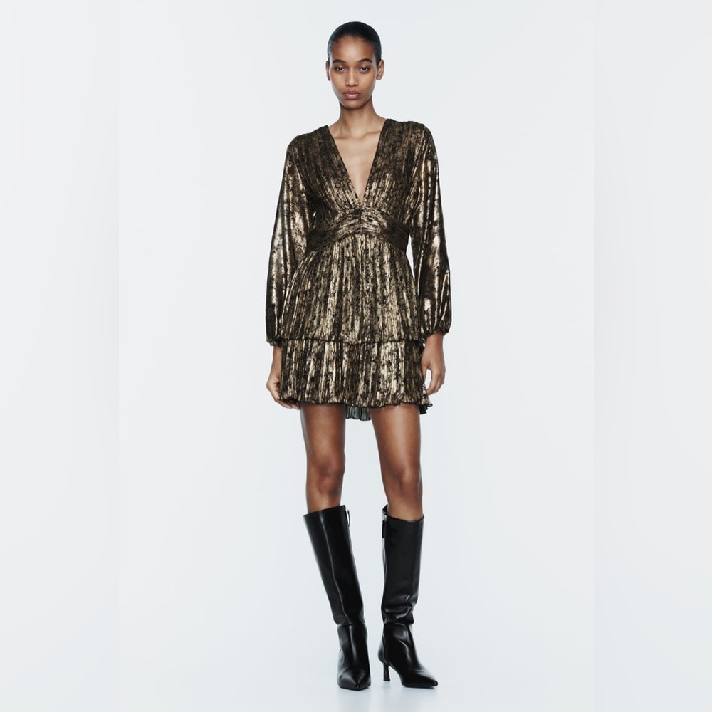 Zara Shiny Gold Mini Dress